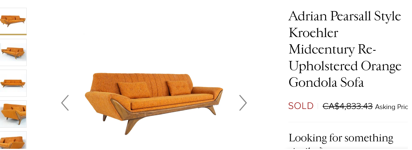 RESTORED Mid Century Modern A. Pearsall Style Gondola Sofa & Lounge Chair