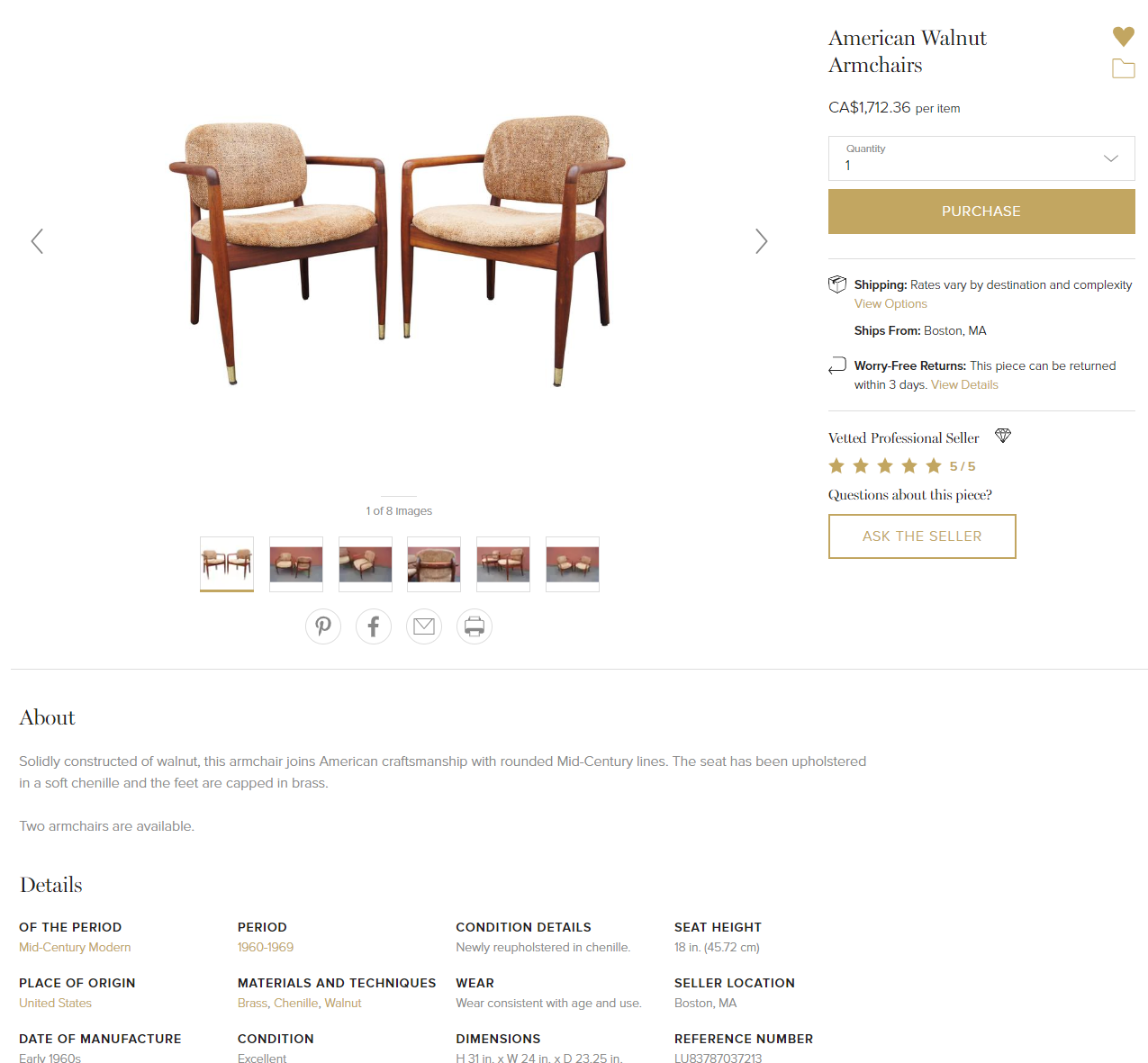 REFINISHED REUPHOLSTERED American MCM Walnut Armchair in Mustard Velvet GORGEOUS - Mid Century Modern Toronto