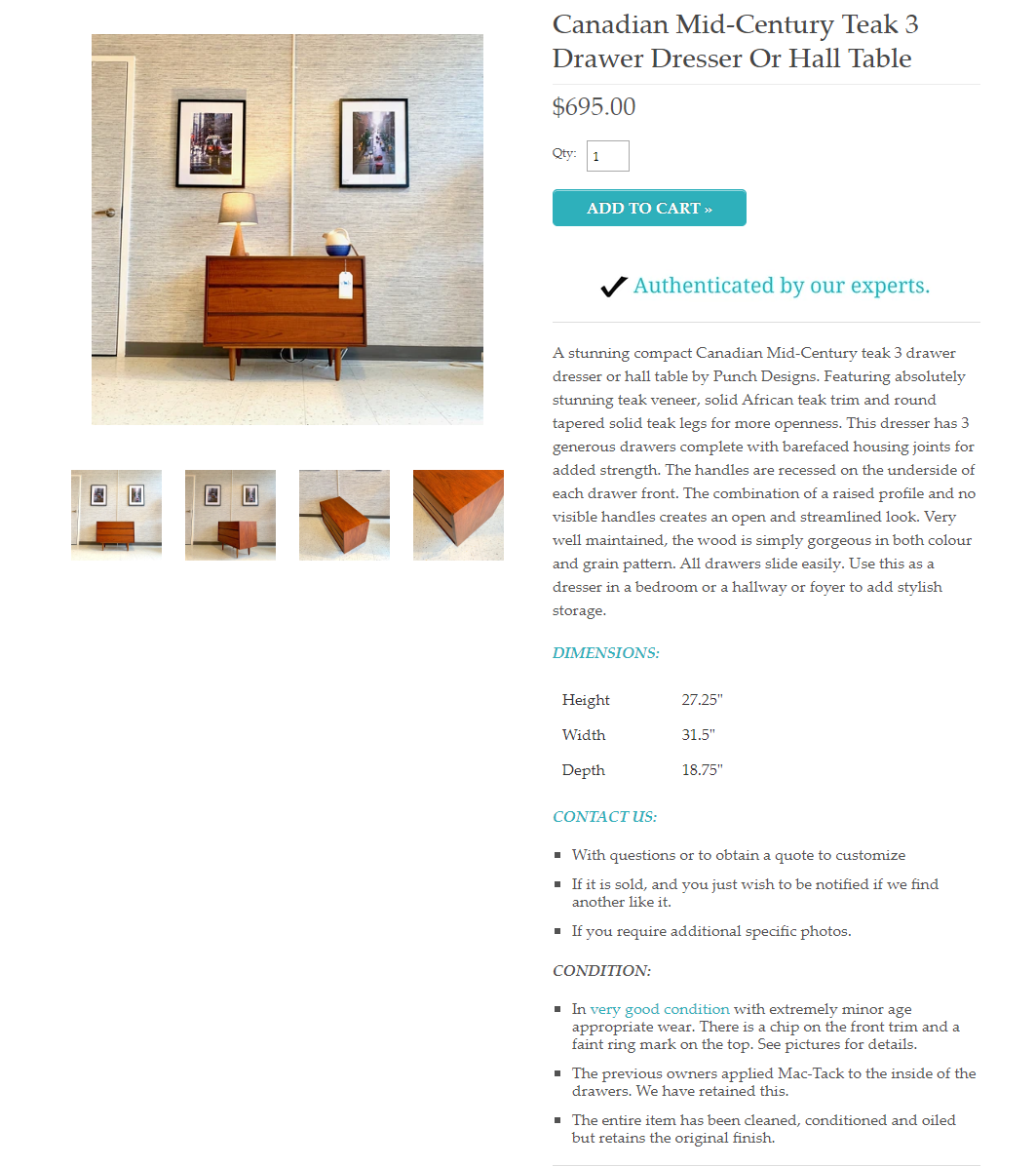 REFINISHED MCM Teak Chest with 3 drawers & Mirror, PERFECT - Mid Century Modern Toronto