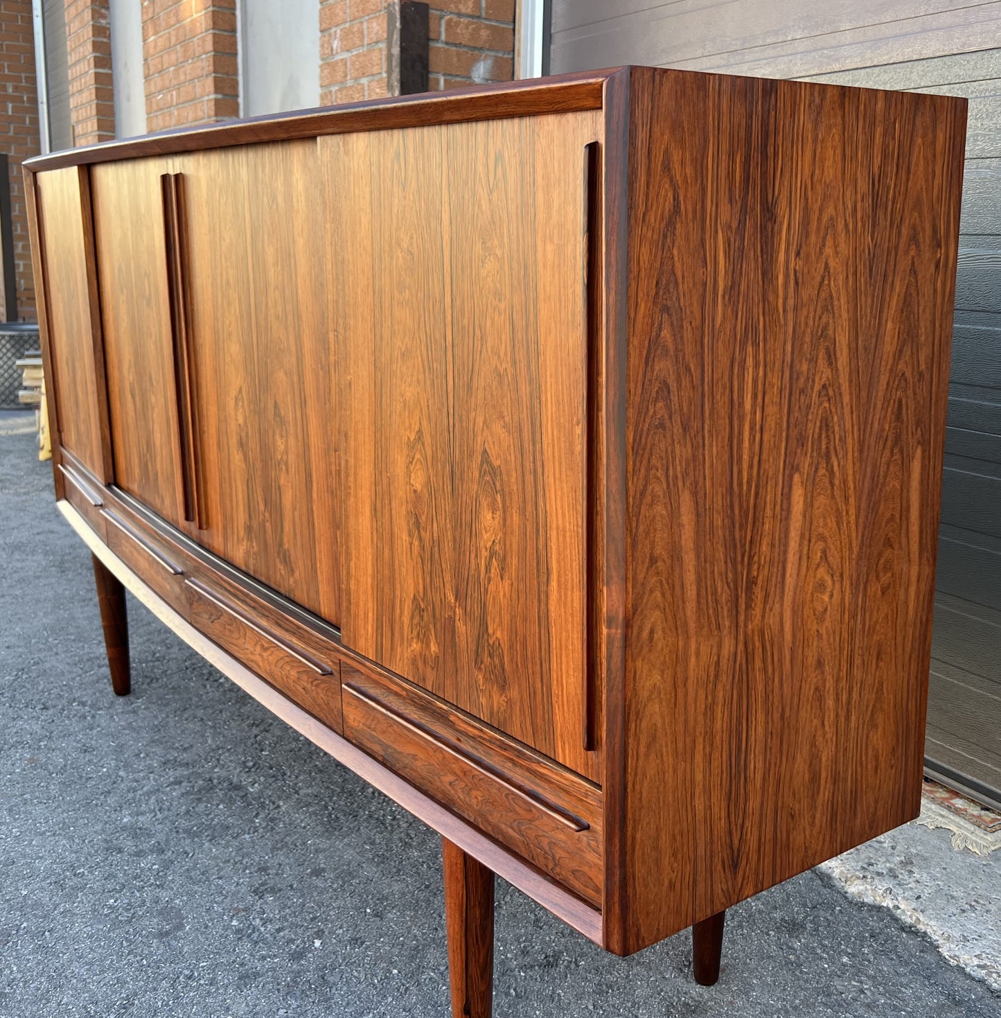 REFINISHED Danish Mid Century Modern Brazilian Rosewood Highboard by Arne Vodder 79"
