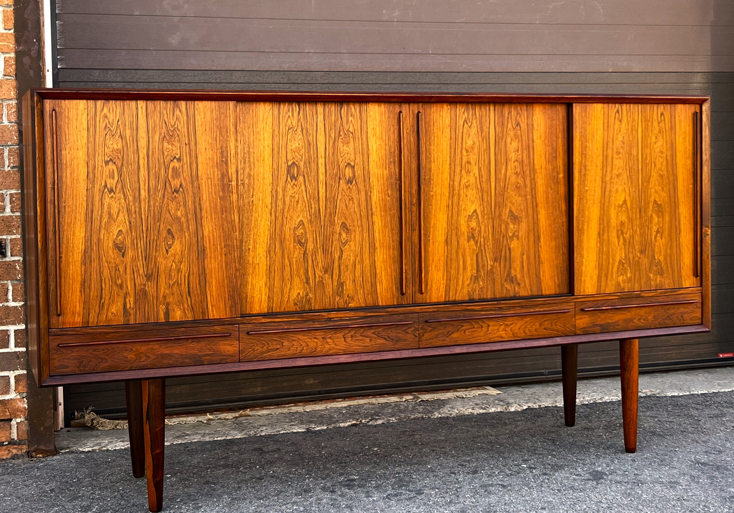 REFINISHED Danish Mid Century Modern Brazilian Rosewood Highboard by Arne Vodder 79"