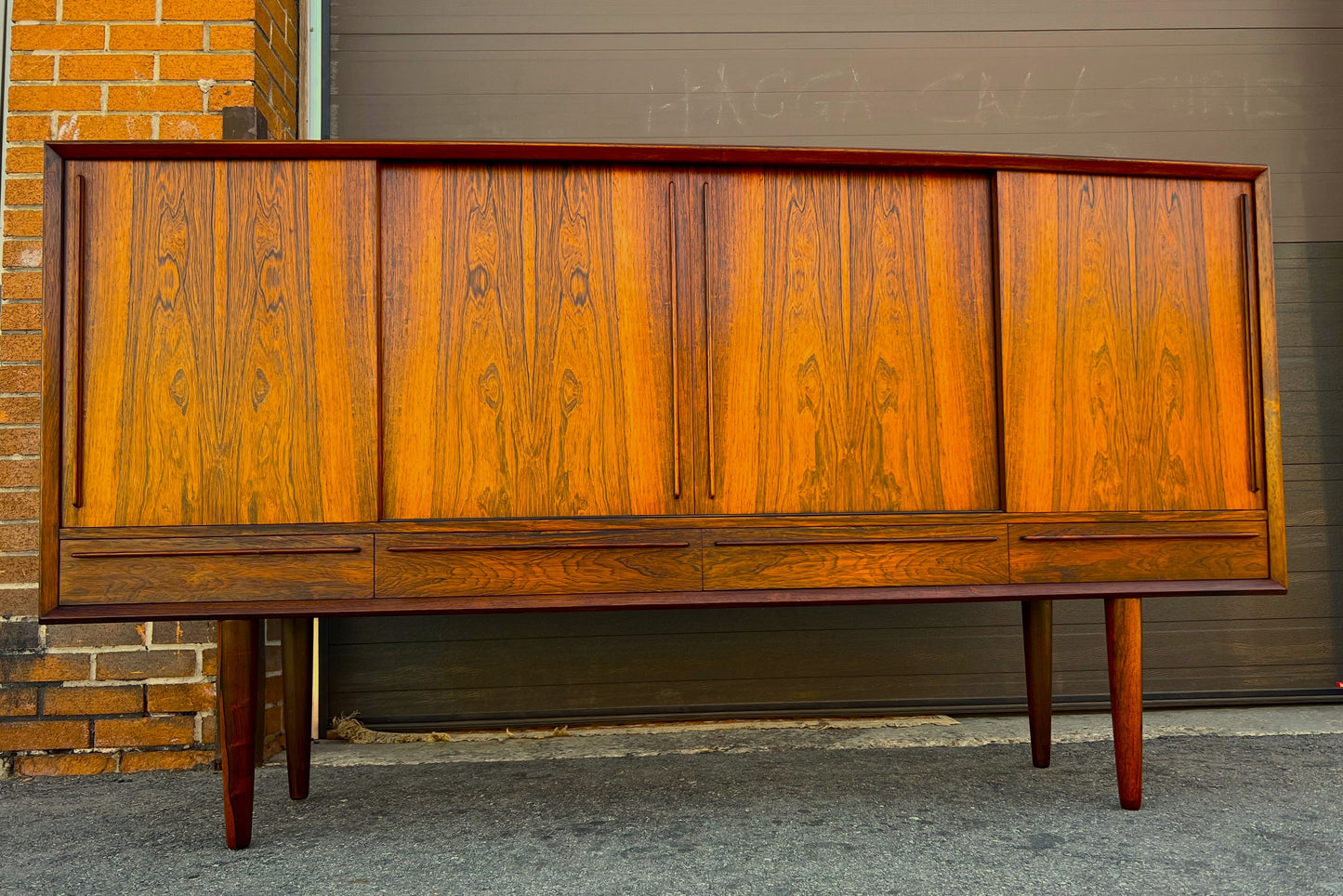 REFINISHED Danish Mid Century Modern Brazilian Rosewood Highboard by Arne Vodder 79"