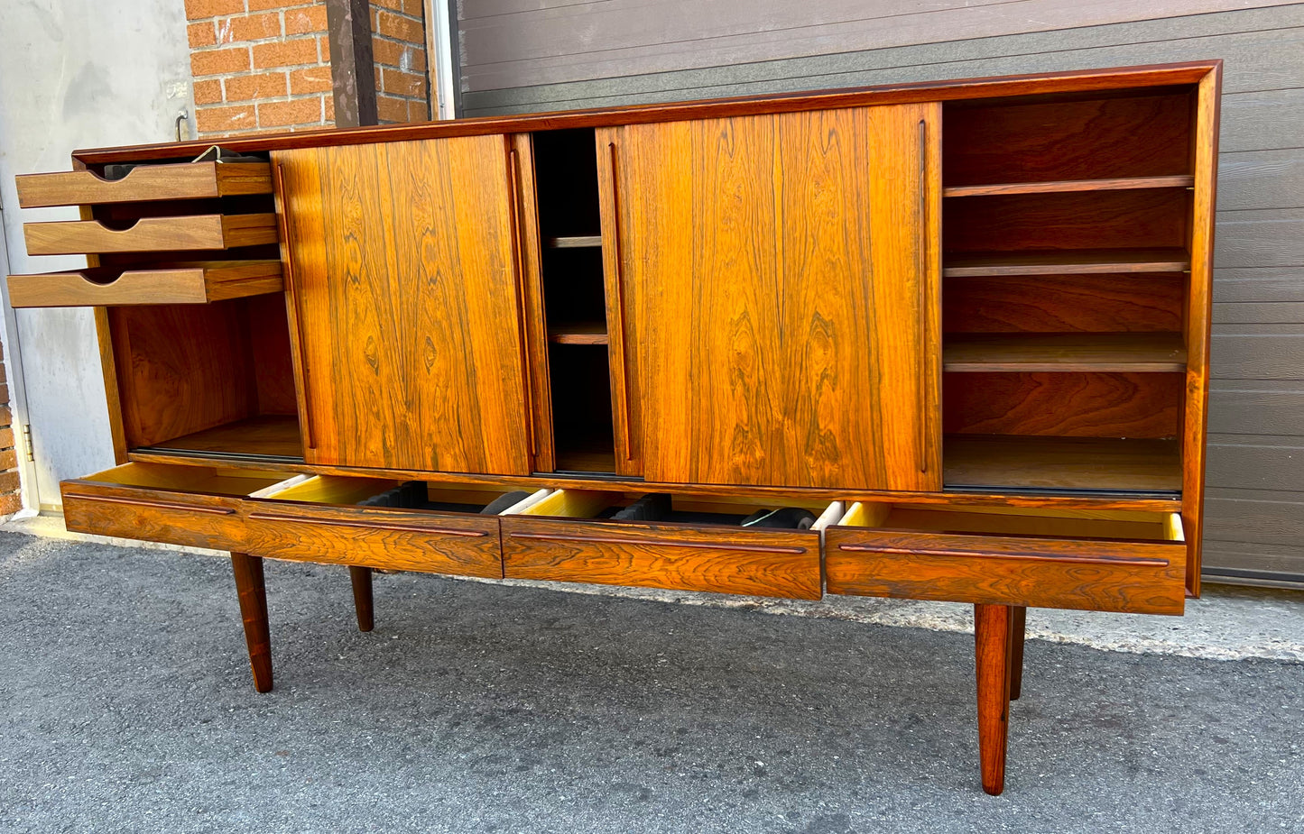 REFINISHED Danish Mid Century Modern Brazilian Rosewood Highboard by Arne Vodder 79"