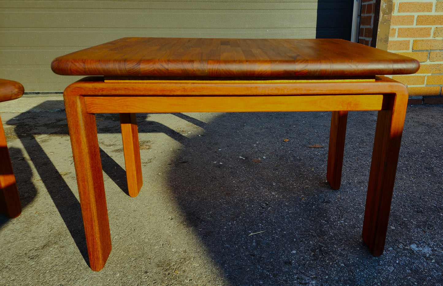 REFINISHED Danish Mid Century Modern SOLID Teak End Table, Floating Patchwork Design