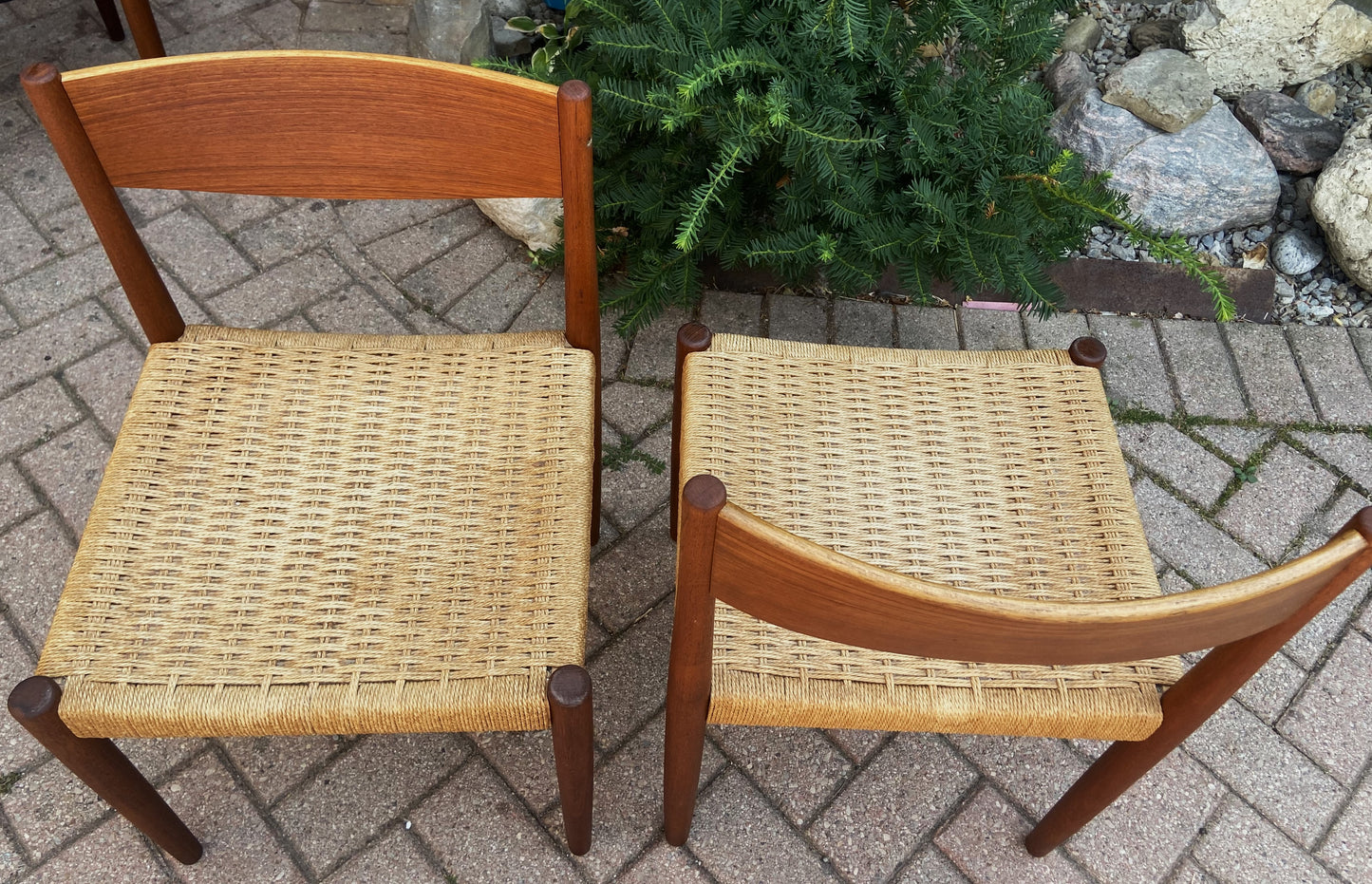 2 REFINISHED Danish MCM Teak & Papercord Chairs by P. Volther for Frem Rojle
