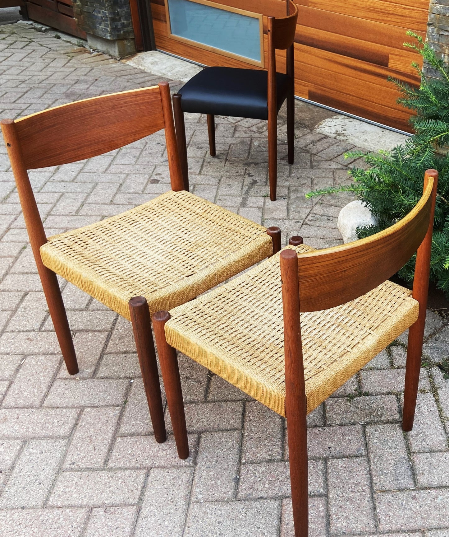 2 REFINISHED Danish MCM Teak & Papercord Chairs by P. Volther for Frem Rojle