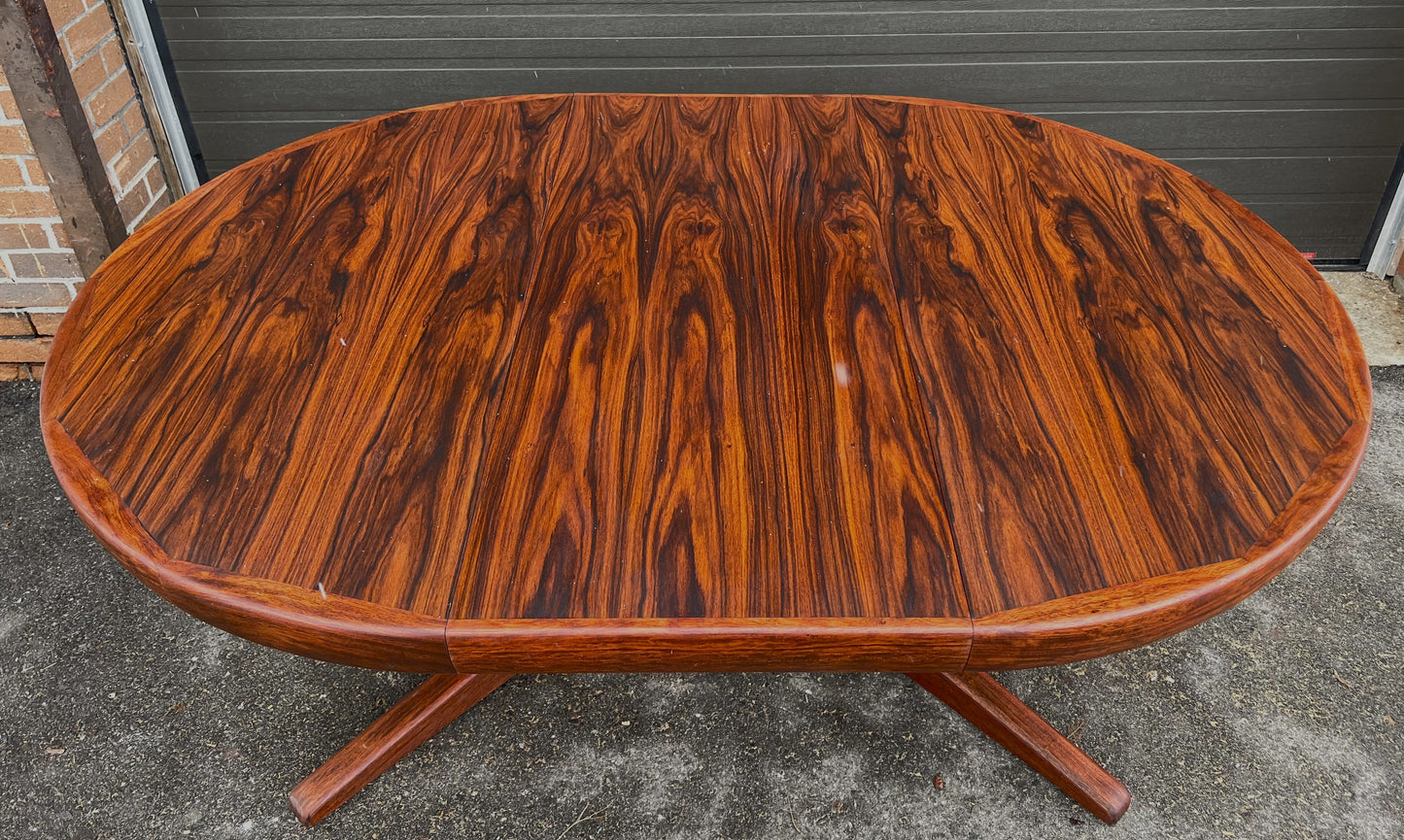 REFINISHED Danish Mid Century Modern Rosewood Table Round w 1 Leaf, 47"-66.5"