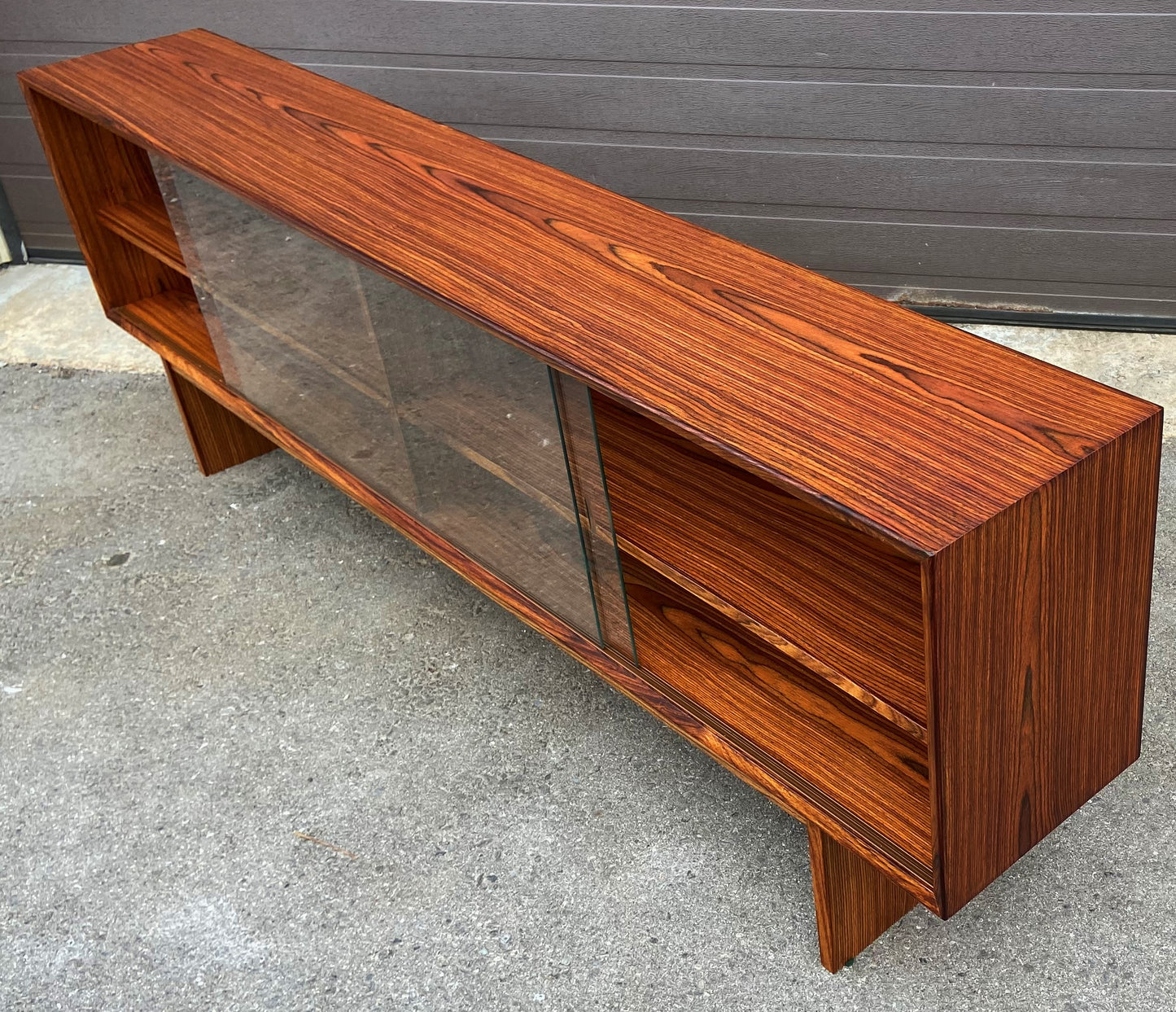 REFINISHED Danish Mid Century Modern Rosewood Display 72.75" w Finished Back