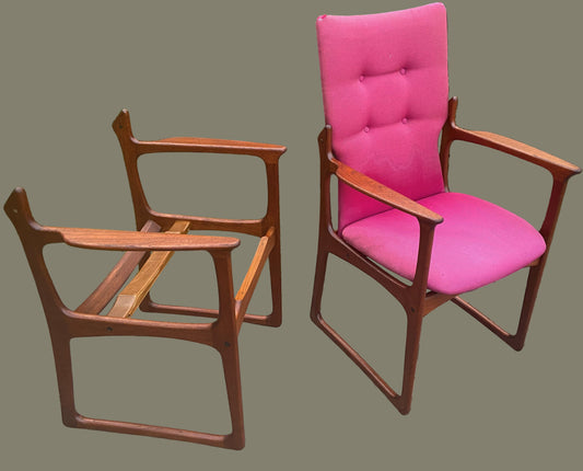 CHOOSE FABRIC! 2 REFINISHED Danish Mid Century Modern Teak Armchairs by Jacob Kjær