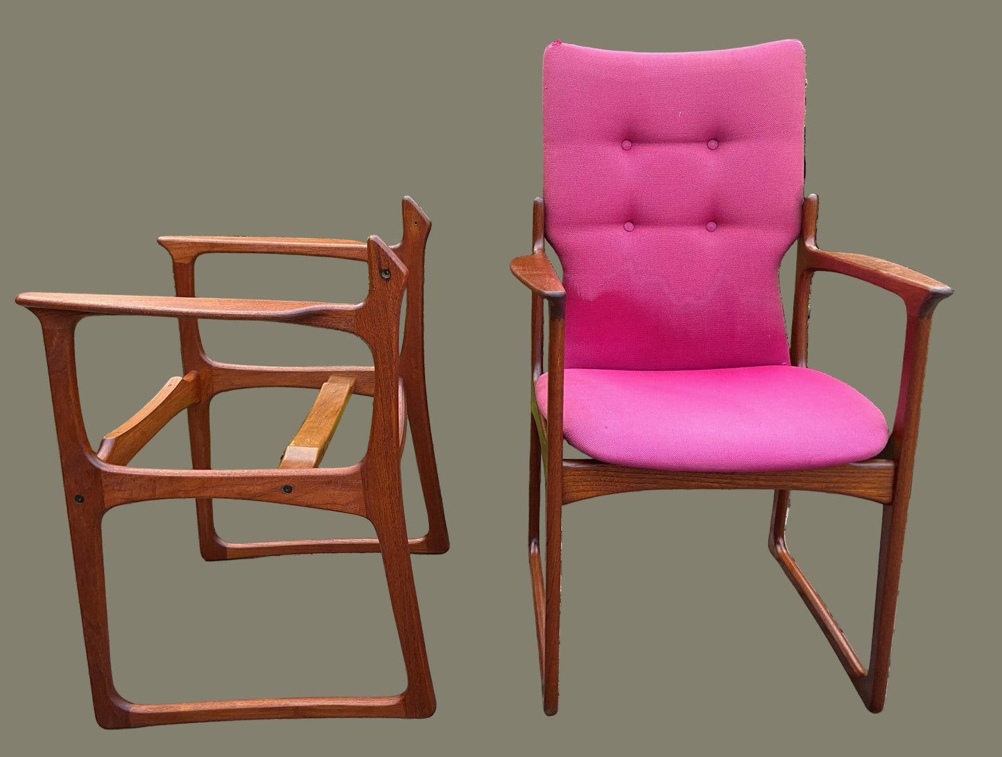 CHOOSE FABRIC! 2 REFINISHED Danish Mid Century Modern Teak Armchairs by Jacob Kjær