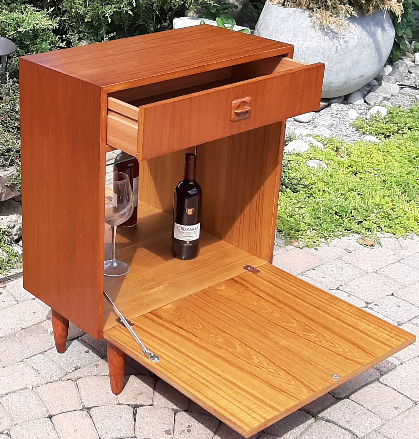 REFINISHED Danish Mid Century Modern Teak Bar Cabinet Small