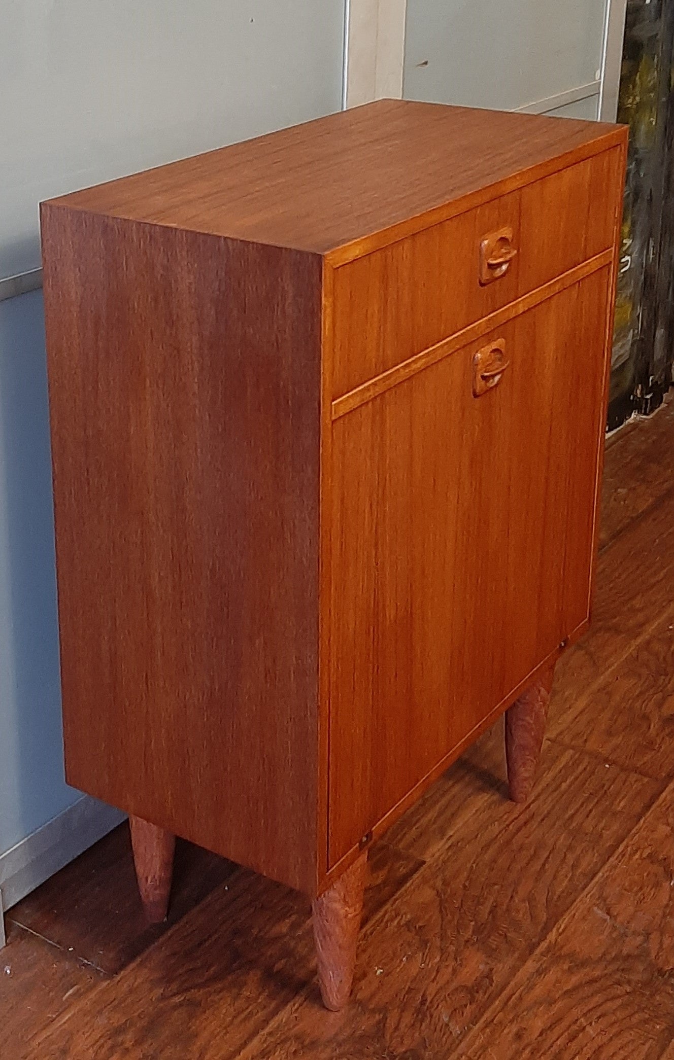 REFINISHED Danish Mid Century Modern Teak Bar Cabinet Small