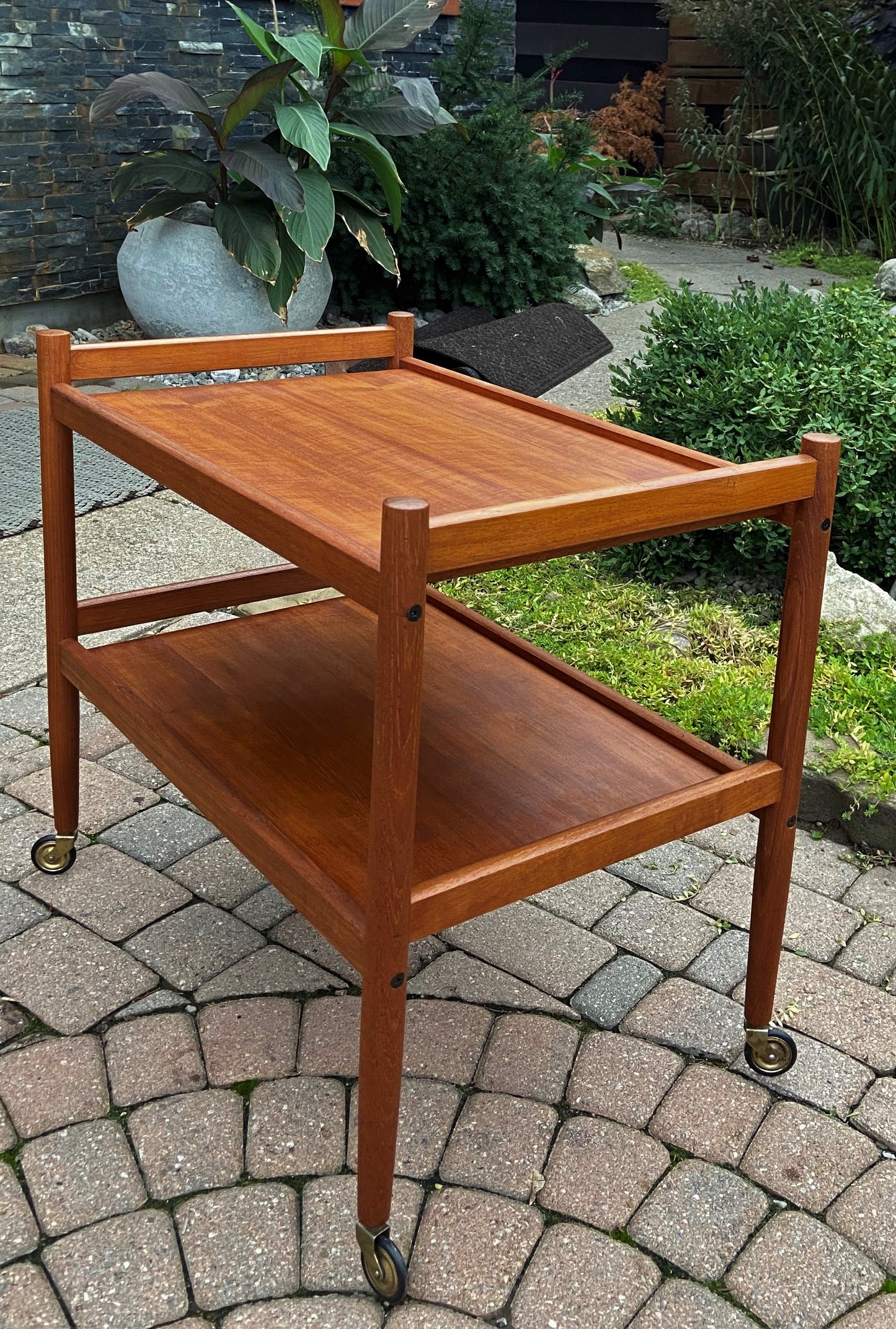 REFINISHED Danish Mid Century Modern Teak Bar Cart, Perfect