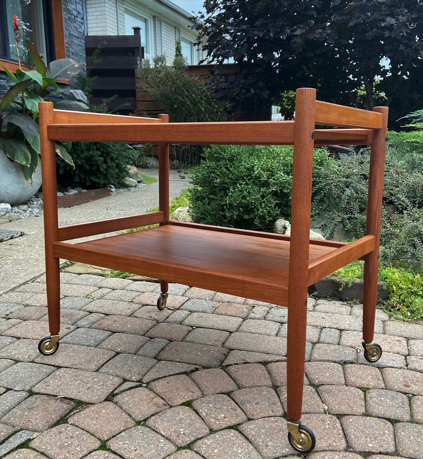 REFINISHED Danish Mid Century Modern Teak Bar Cart, Perfect