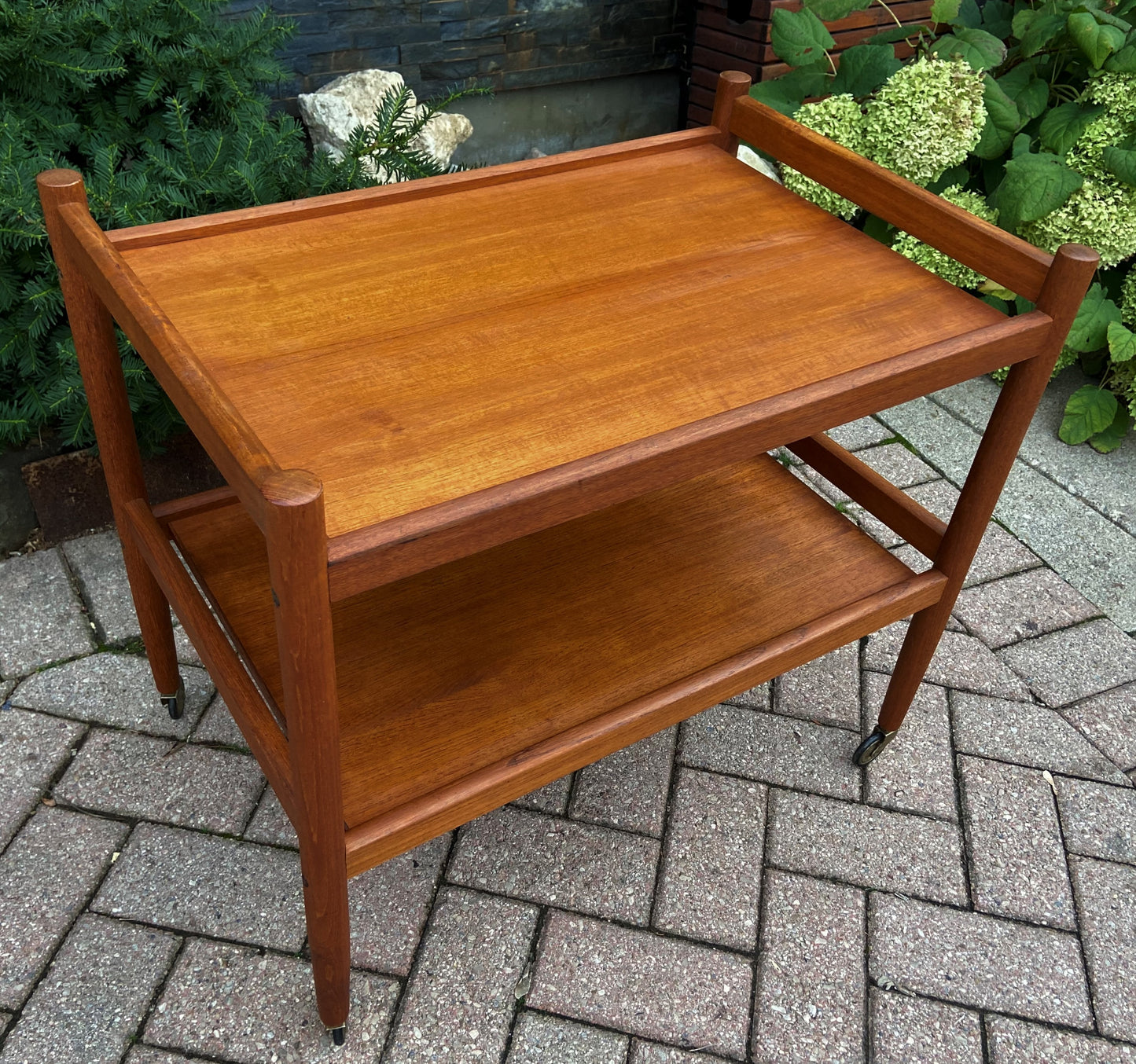 REFINISHED Danish Mid Century Modern Teak Bar Cart, Perfect