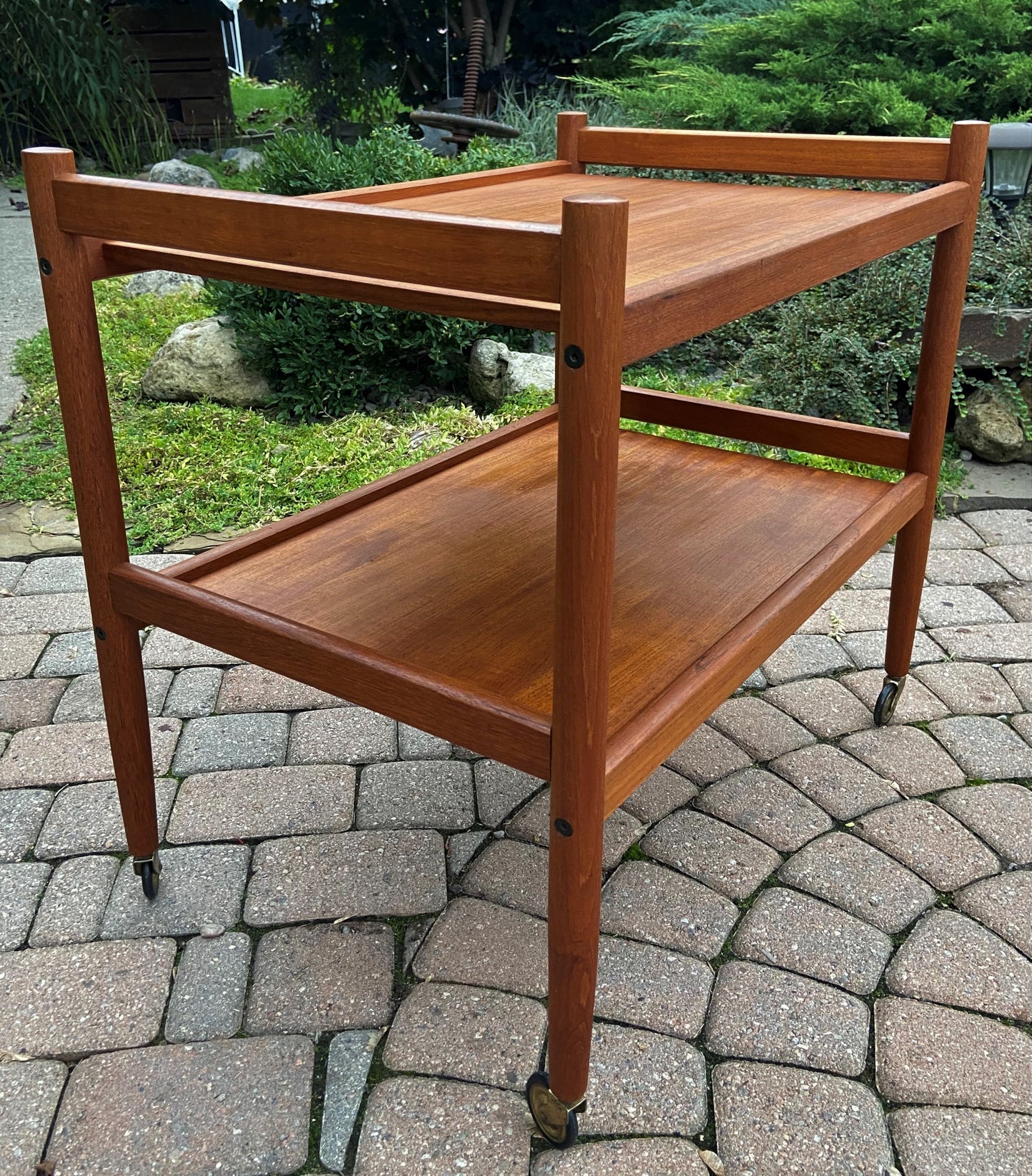REFINISHED Danish Mid Century Modern Teak Bar Cart, Perfect