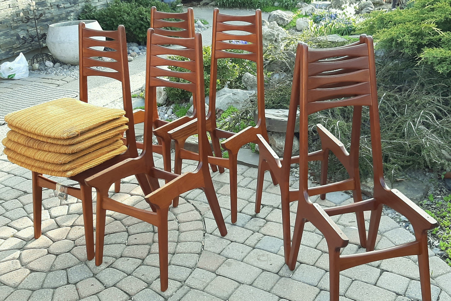 6 Danish MCM Teak Chairs ready for new upholstery