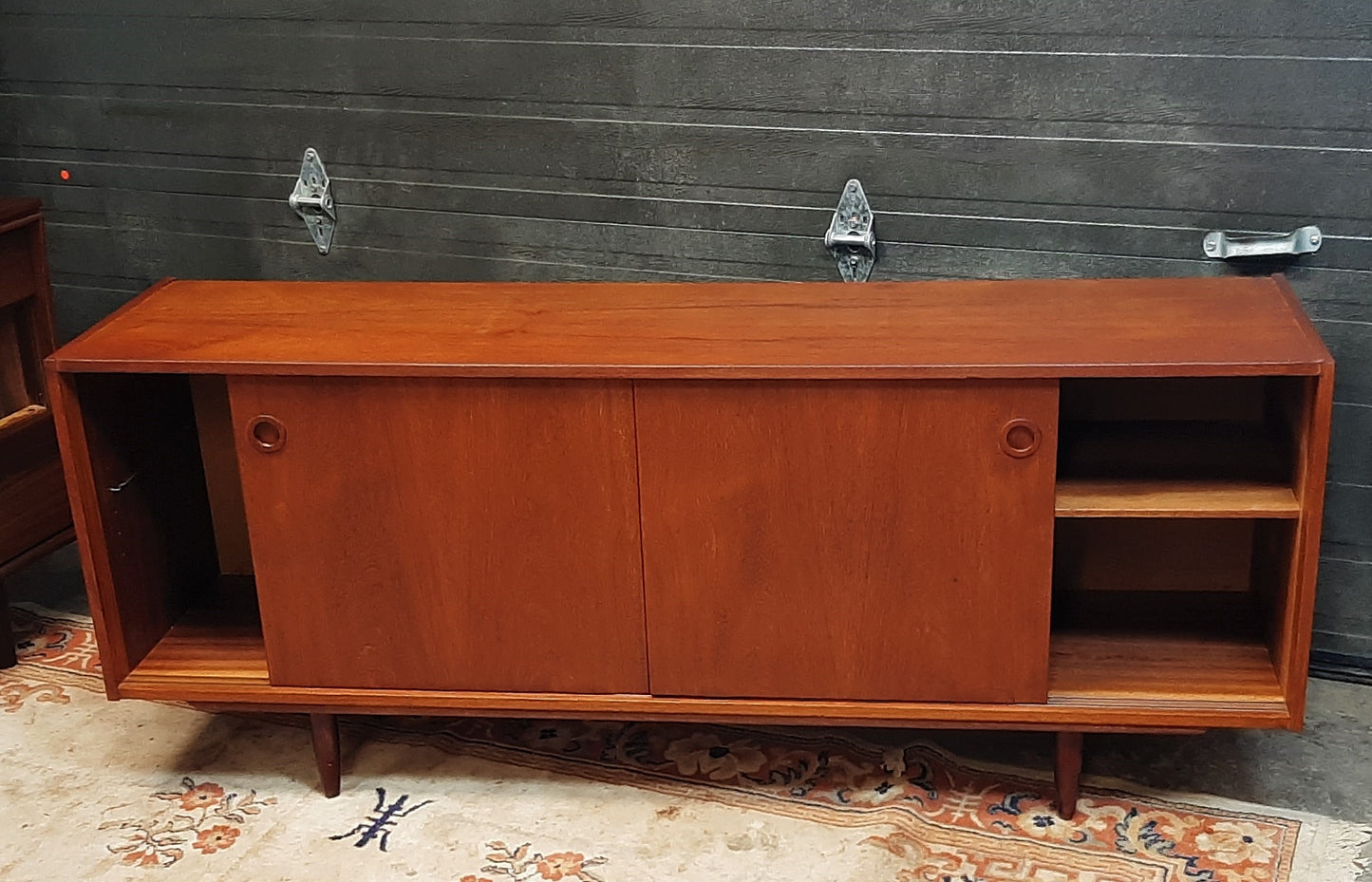 REFINISHED Danish MCM Teak Credenza with 3 Sliding Doors NARROW, LOW, 63" - Mid Century Modern Toronto