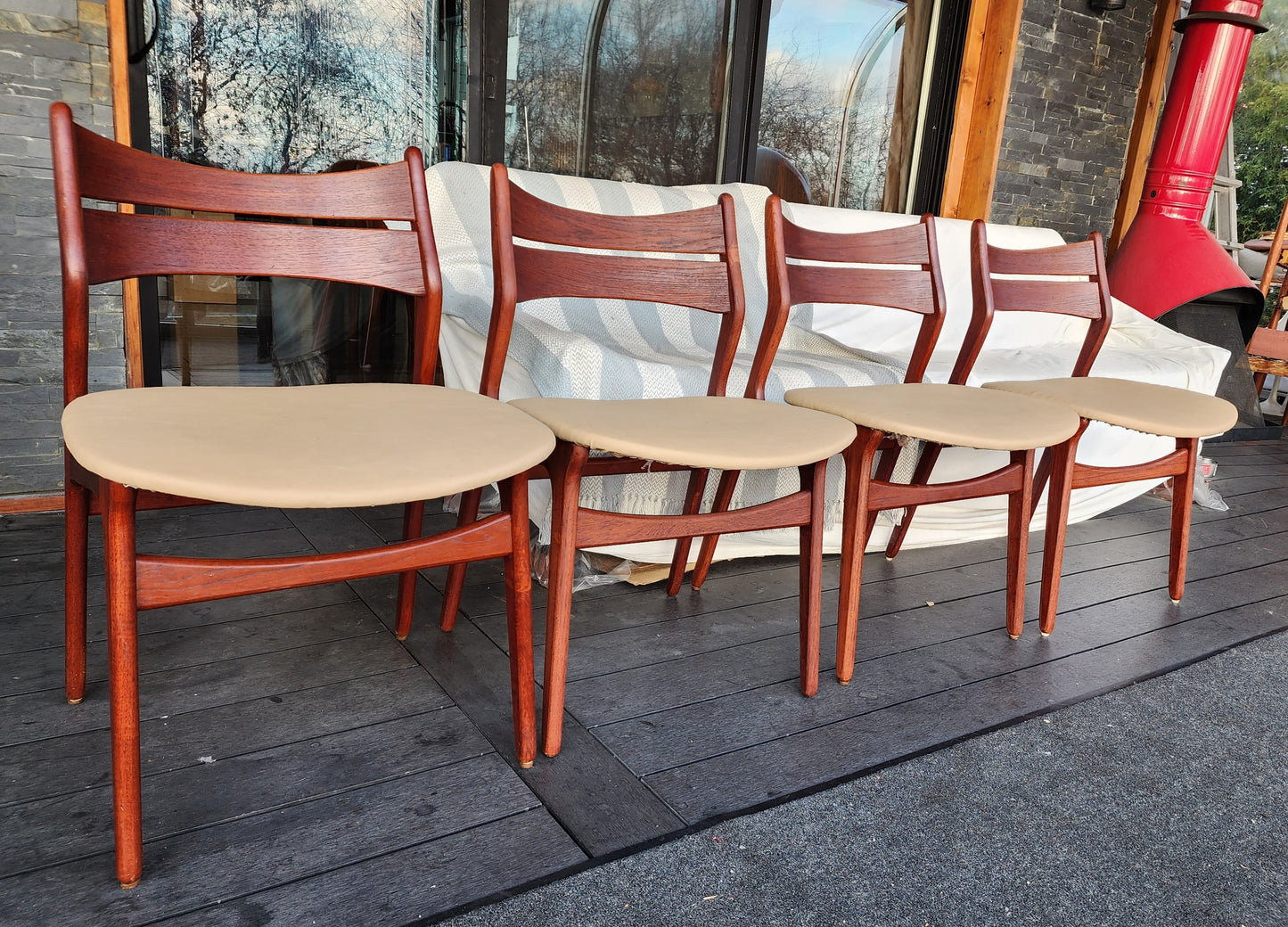 4 REFINISHED Danish Mid Century Modern teak chairs