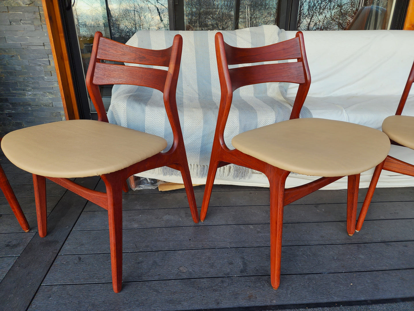4 REFINISHED Danish Mid Century Modern teak chairs