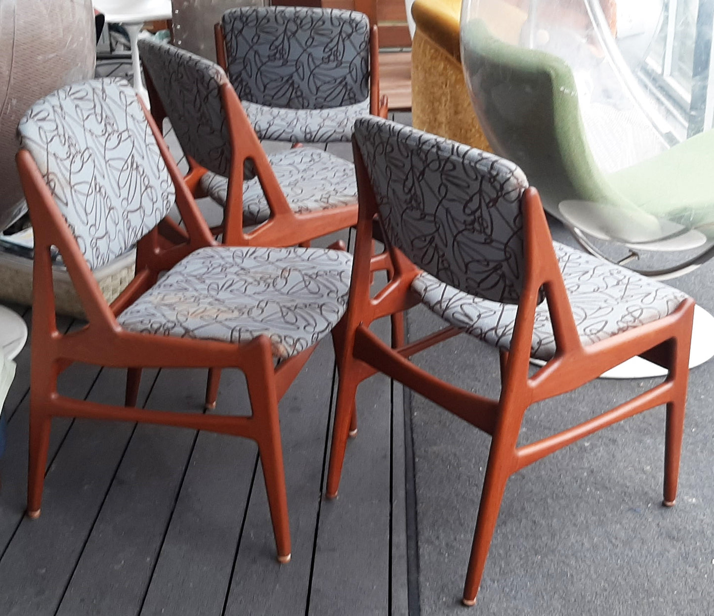 4 RESTORED REUPHOLSTERED in Maharam fabric Danish MCM Teak Chairs by Arne Vodder