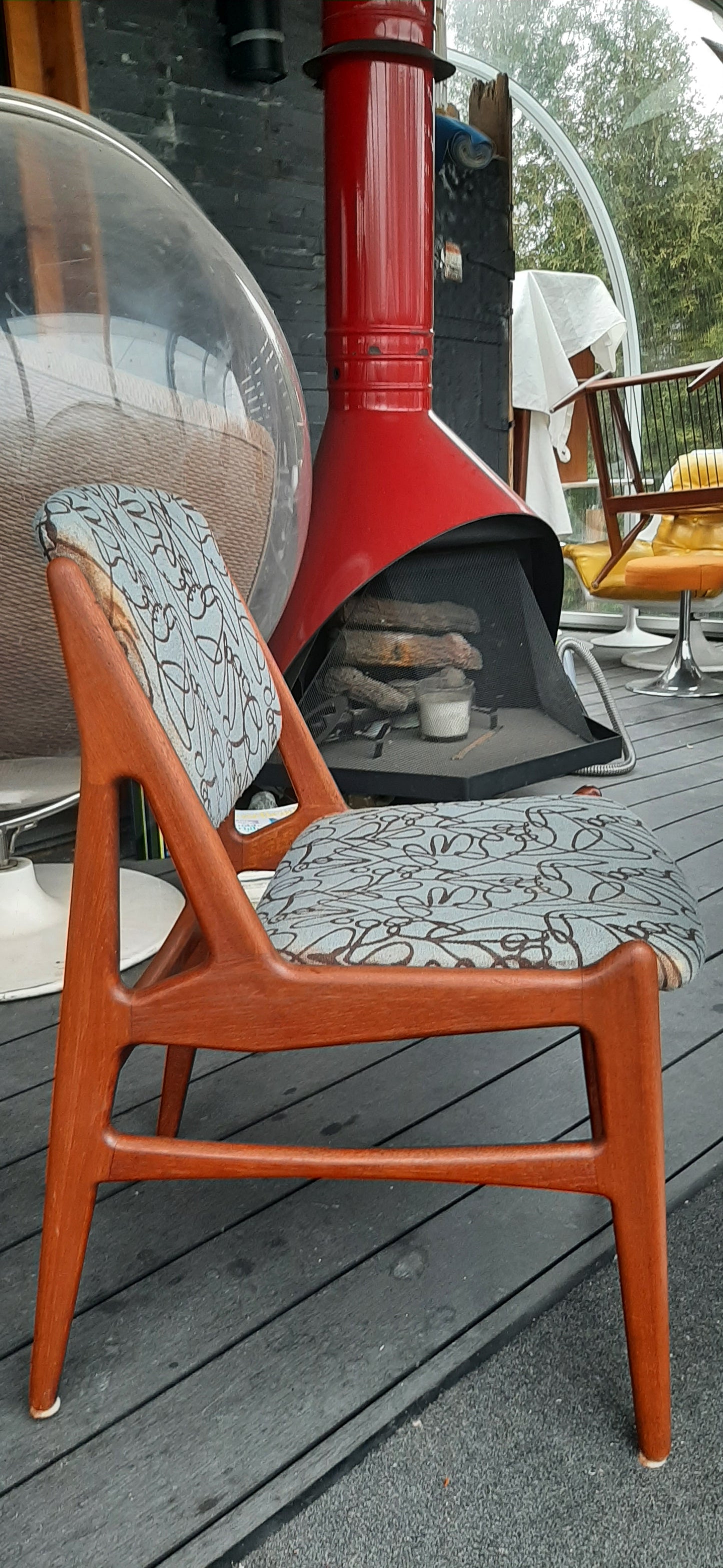 4 RESTORED REUPHOLSTERED in Maharam fabric Danish MCM Teak Chairs by Arne Vodder