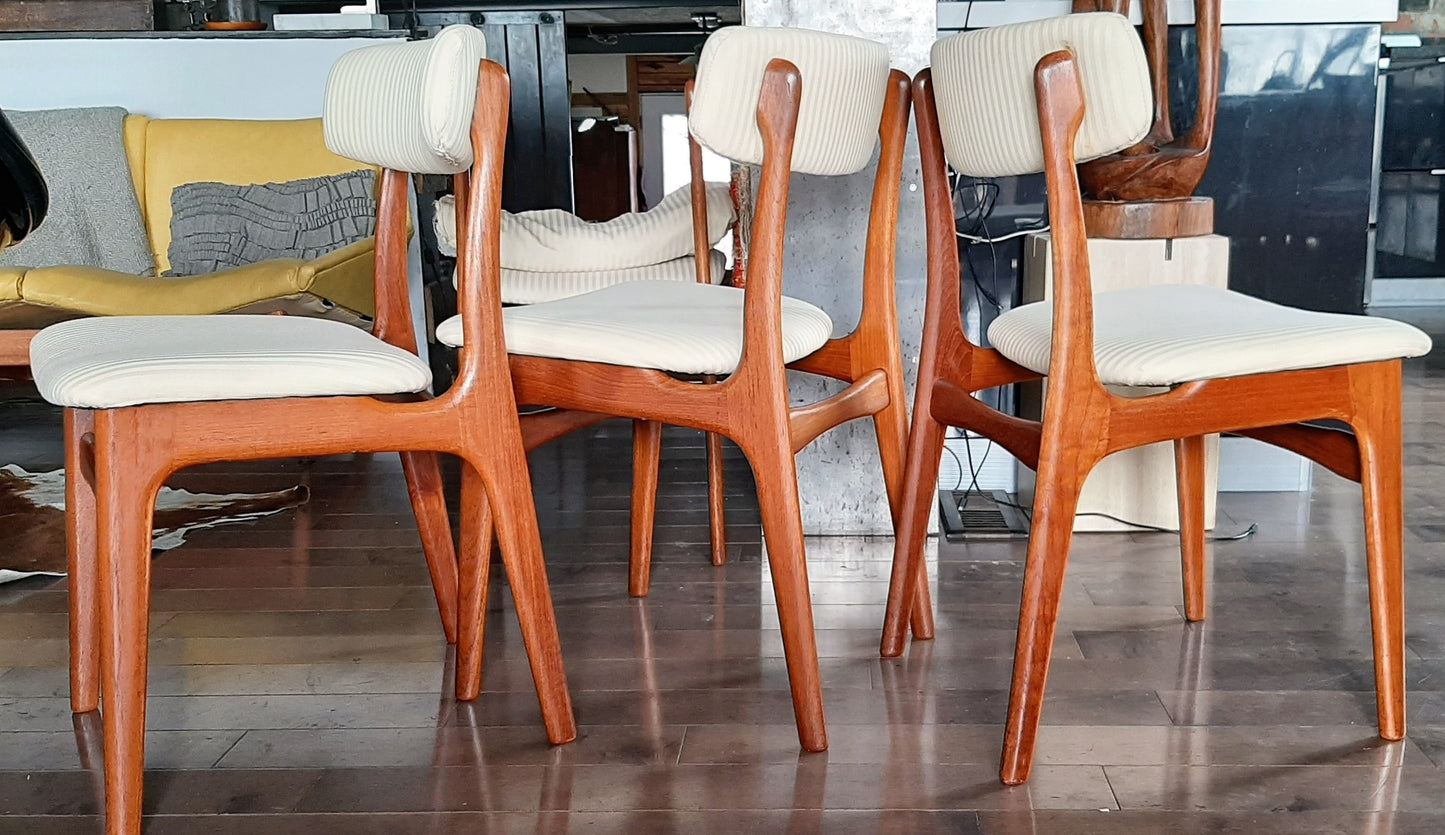 4 Danish MCM Teak Chairs RESTORED, perfect, each $249 (6 similar chairs are available) - Mid Century Modern Toronto