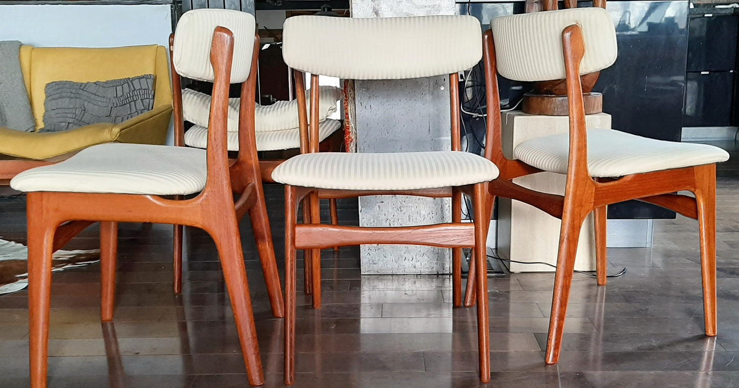 4 Danish MCM Teak Chairs RESTORED, perfect, each $249 (6 similar chairs are available) - Mid Century Modern Toronto