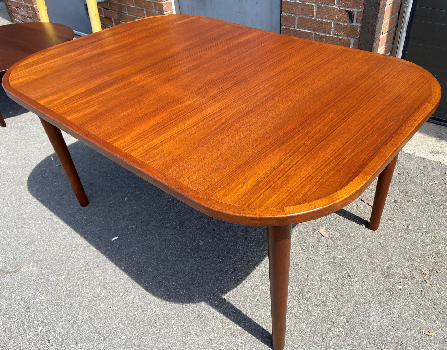 REFINISHED Danish Mid Century Modern Teak Table Extendable Self Storing 57"-77"