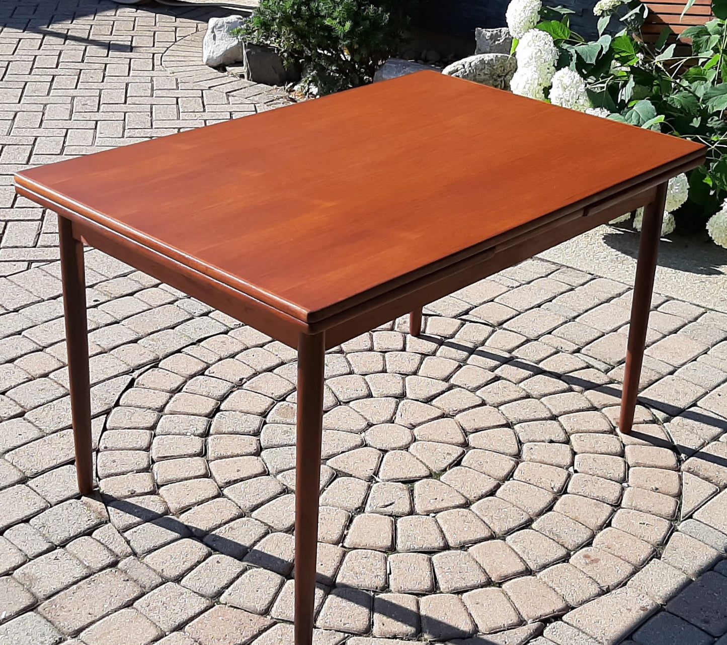 REFINISHED Danish MCM Teak Draw Leaf Table, PERFECT 47"-84"