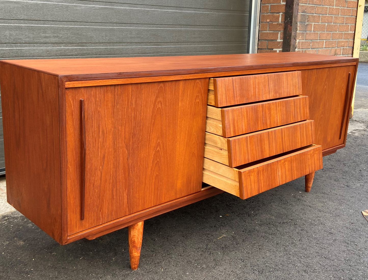 REFINISHED MCM Teak Sideboard Buffet 6 ft , PERFECT