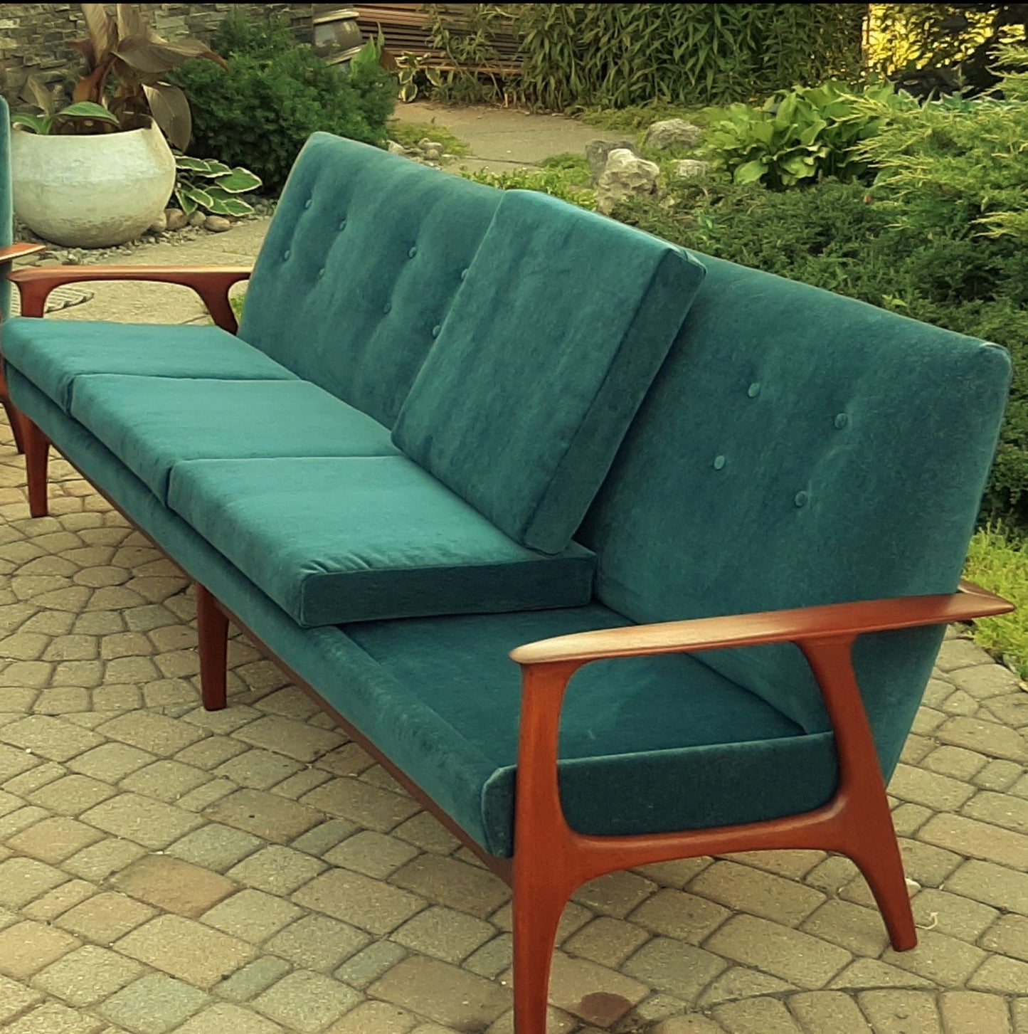 REFINISHED REUPHOLSTERED Mid Century Modern Teak 4-Seater Sofa by R.Huber