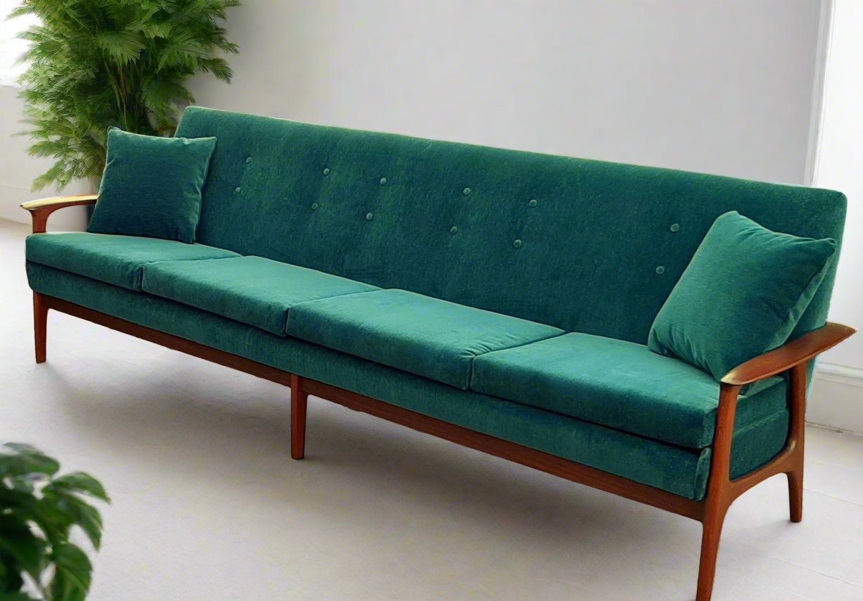 Choose Fabric! REFINISHED Mid Century Modern Teak 4-Seater Sofa by R.Huber