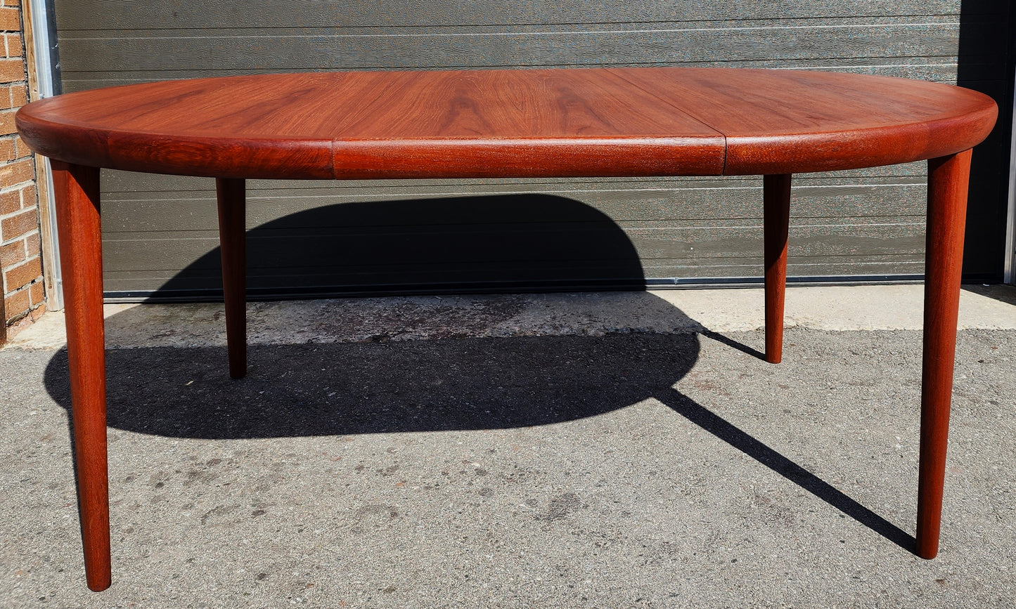 REFINISHED Danish Mid Century Modern Teak Table Round to Oval 47"- 66.5" by Spottrup