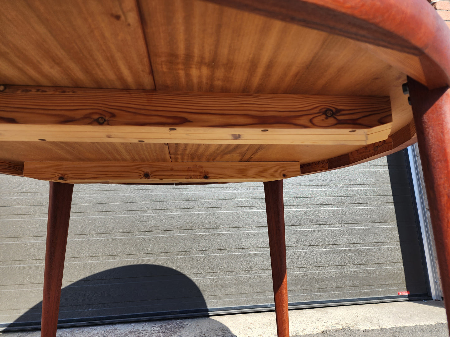 REFINISHED Danish Mid Century Modern Teak Table Round to Oval 47"- 66.5" by Spottrup