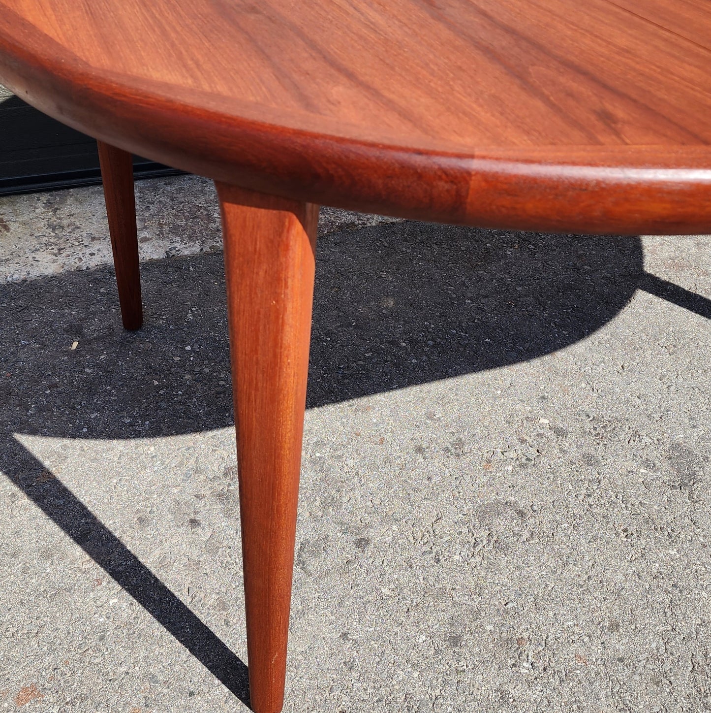 REFINISHED Danish Mid Century Modern Teak Table Round to Oval 47"- 66.5" by Spottrup