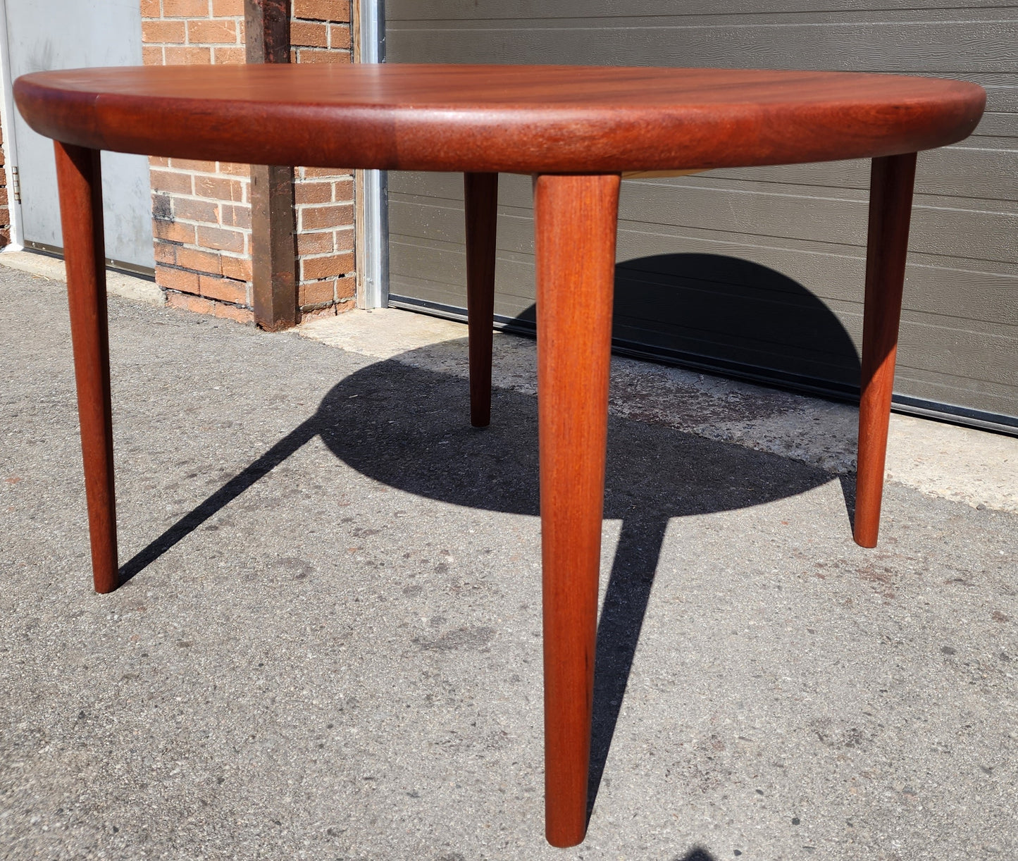 REFINISHED Danish Mid Century Modern Teak Table Round to Oval 47"- 66.5" by Spottrup