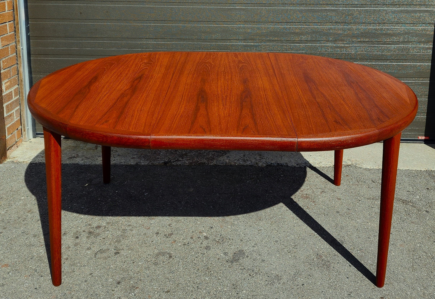 REFINISHED Danish Mid Century Modern Teak Table Round to Oval 47"- 66.5" by Spottrup