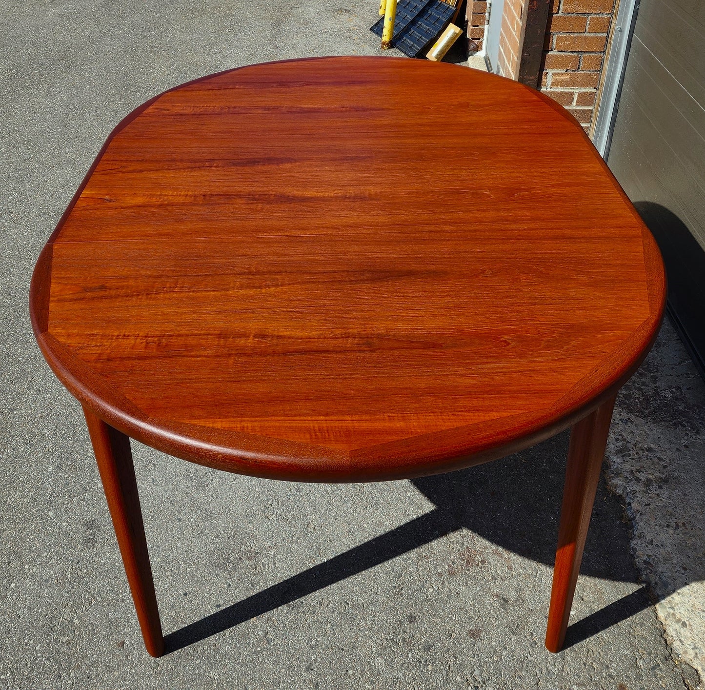 REFINISHED Danish Mid Century Modern Teak Table Round to Oval 47"- 66.5" by Spottrup
