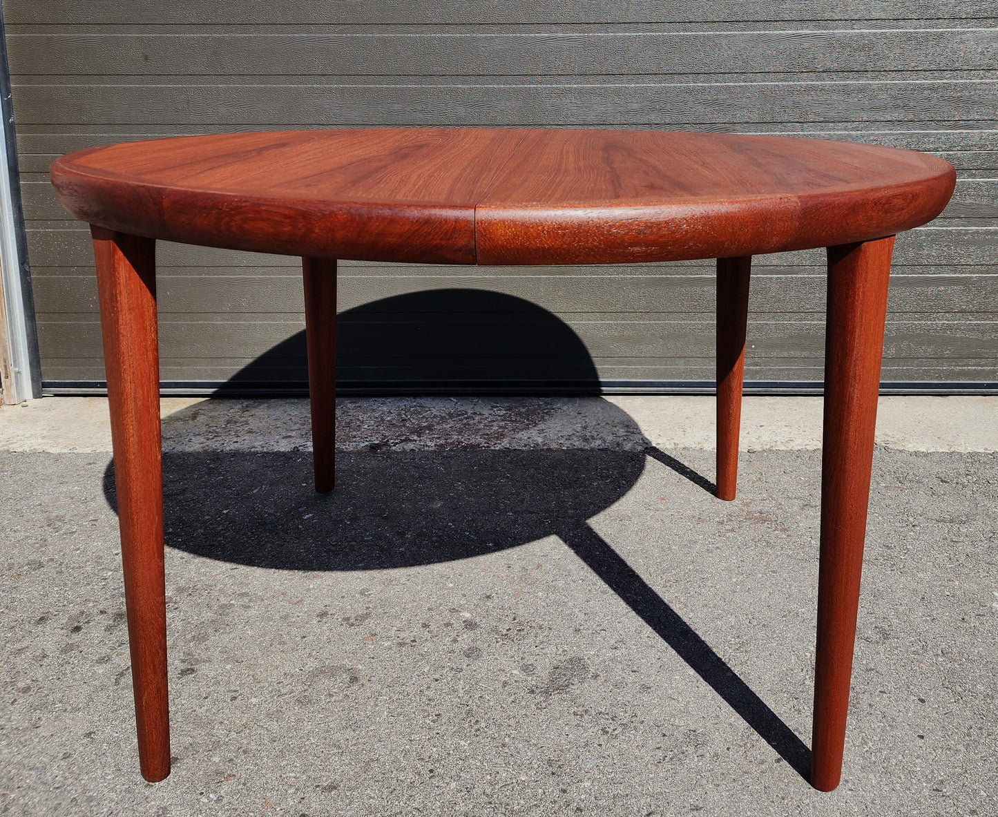 REFINISHED Danish Mid Century Modern Teak Table Round to Oval 47"- 66.5" by Spottrup