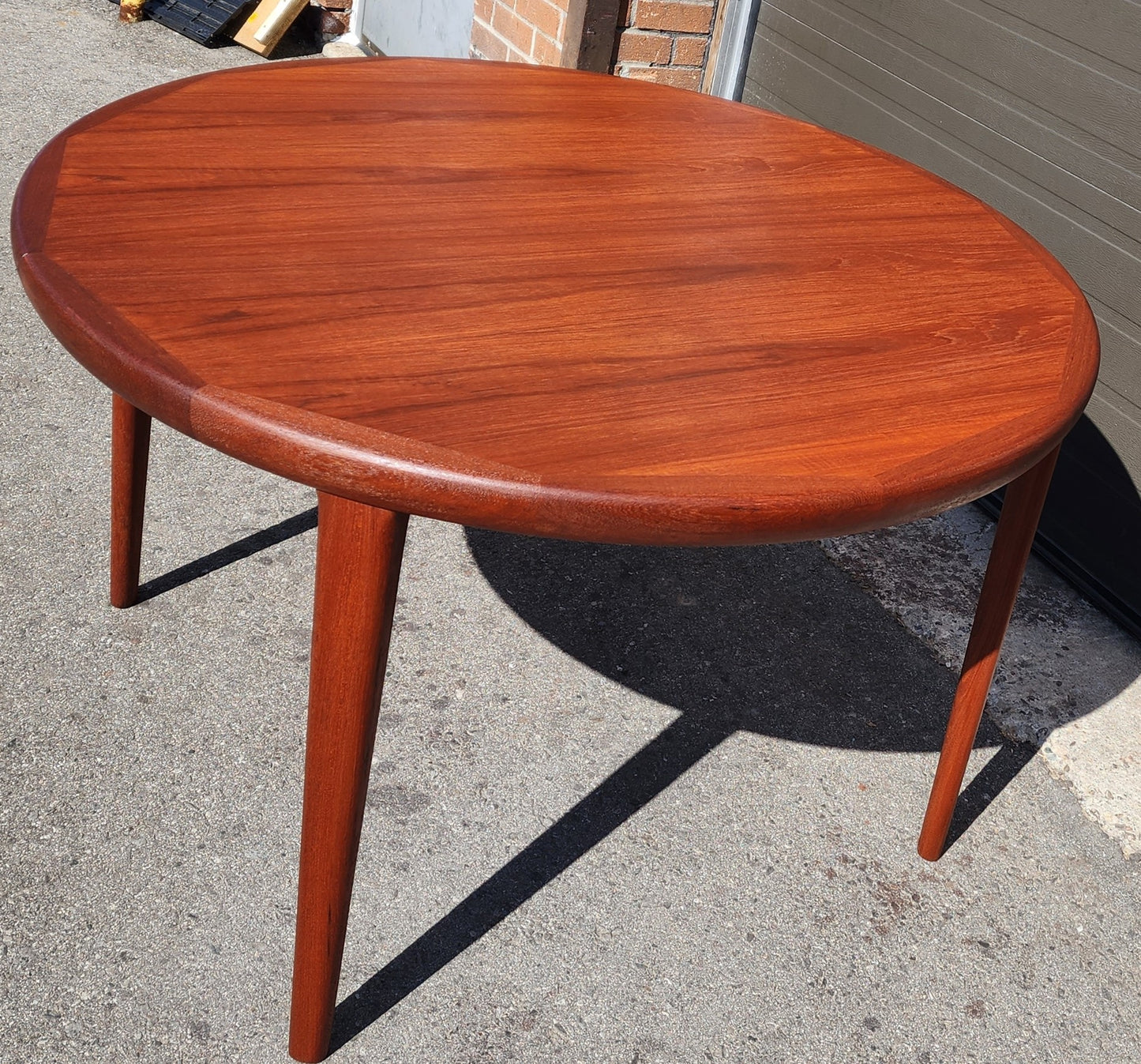 REFINISHED Danish Mid Century Modern Teak Table Round to Oval 47"- 66.5" by Spottrup