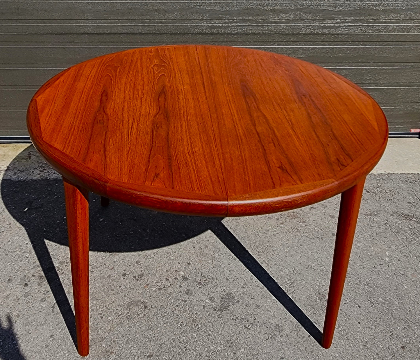 REFINISHED Danish Mid Century Modern Teak Table Round to Oval 47"- 66.5" by Spottrup