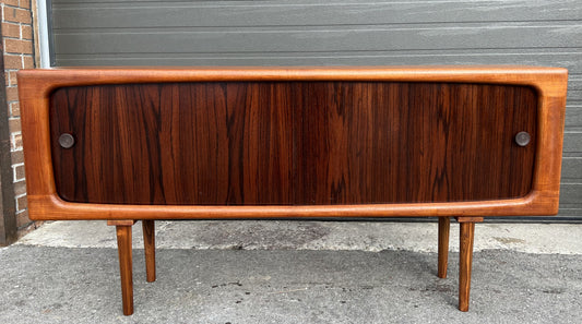 REFINISHED Danish Mid Century Modern Teak Sideboard w Rosewood Doors, Narrow 63"