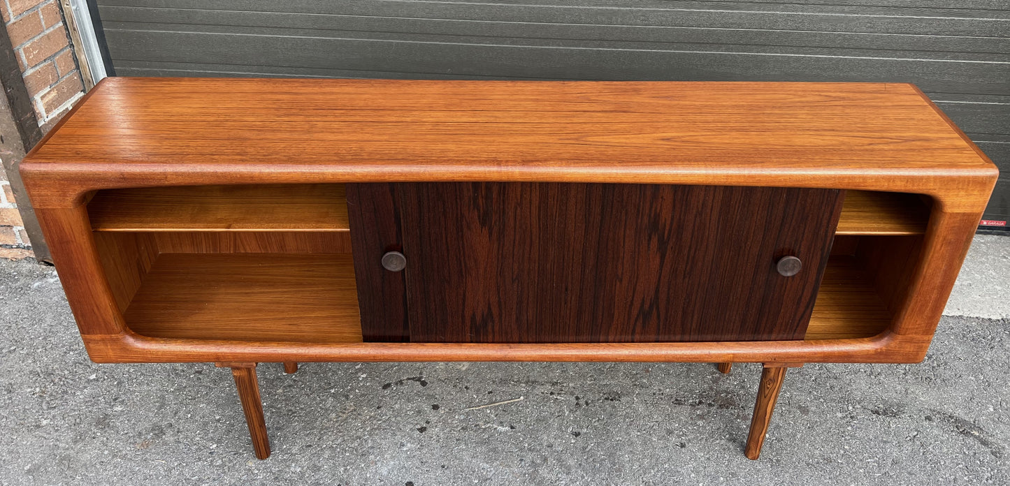 REFINISHED Danish Mid Century Modern Teak Sideboard w Rosewood Doors, Narrow 63"