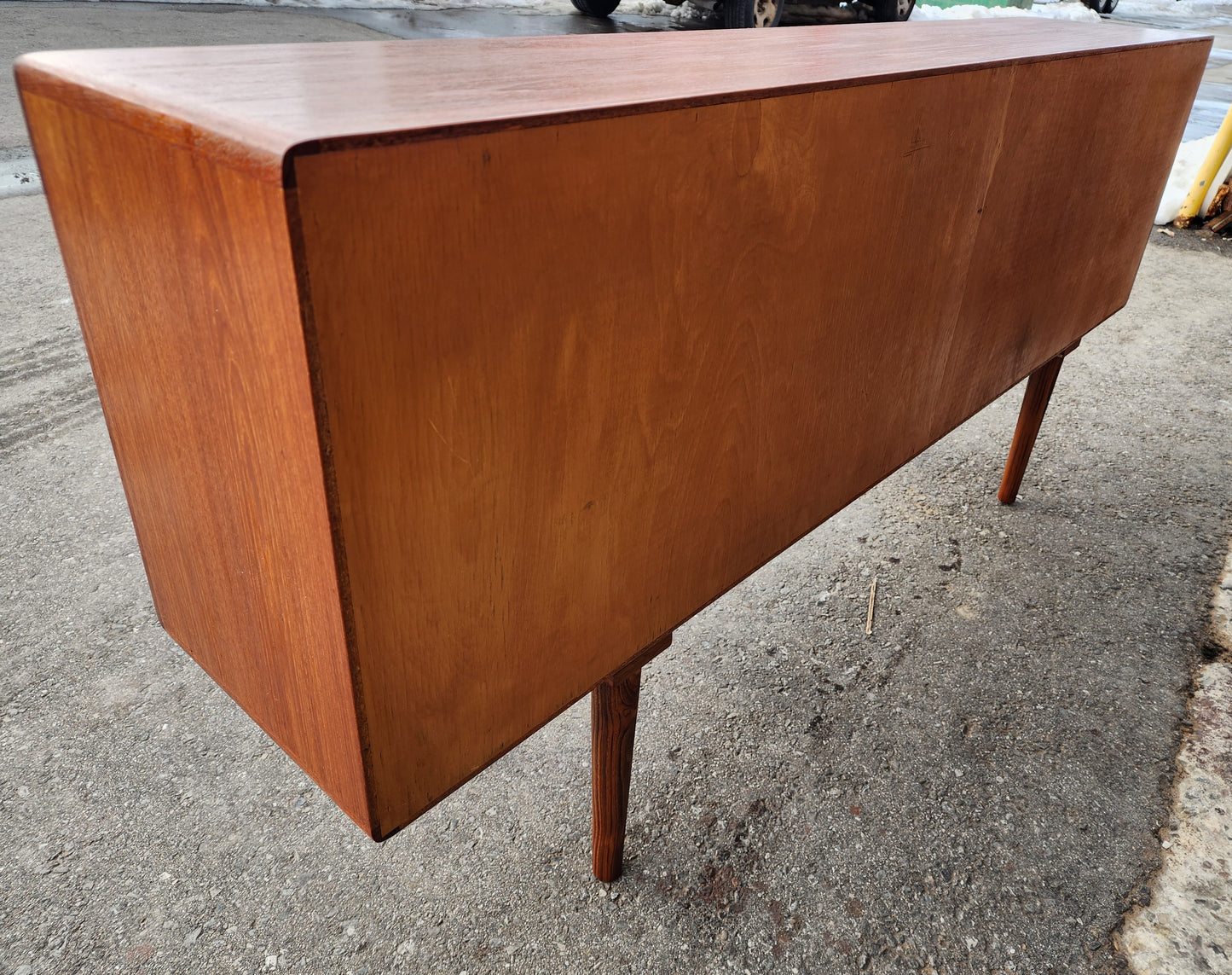 REFINISHED Danish Mid Century Modern Teak Sideboard w Rosewood Doors, Narrow 63"