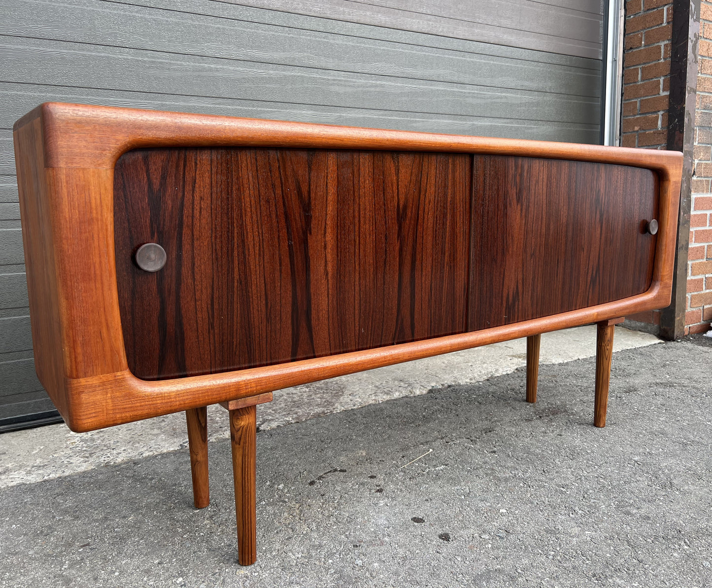 REFINISHED Danish Mid Century Modern Teak Sideboard w Rosewood Doors, Narrow 63"