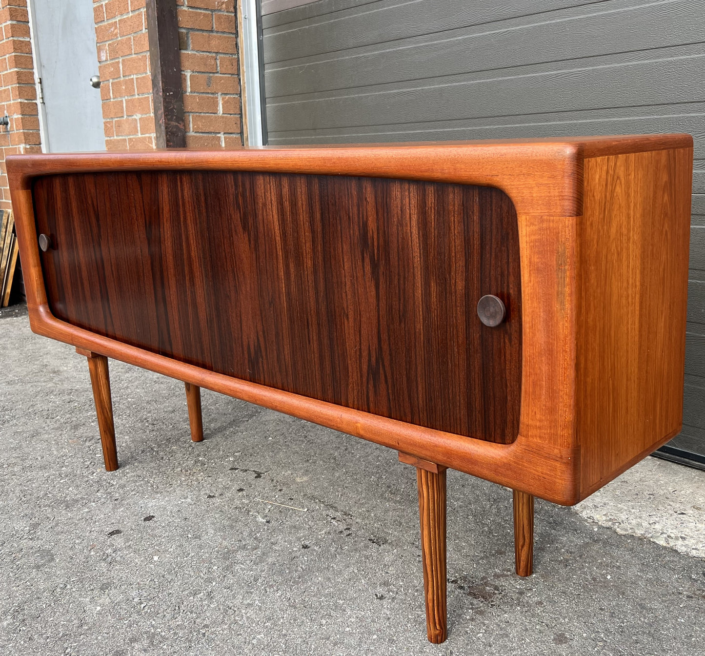 REFINISHED Danish Mid Century Modern Teak Sideboard w Rosewood Doors, Narrow 63"
