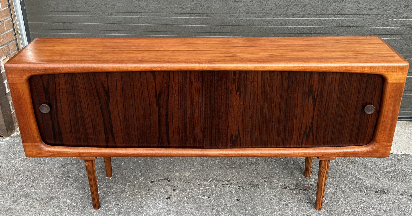 REFINISHED Danish Mid Century Modern Teak Sideboard w Rosewood Doors, Narrow 63"