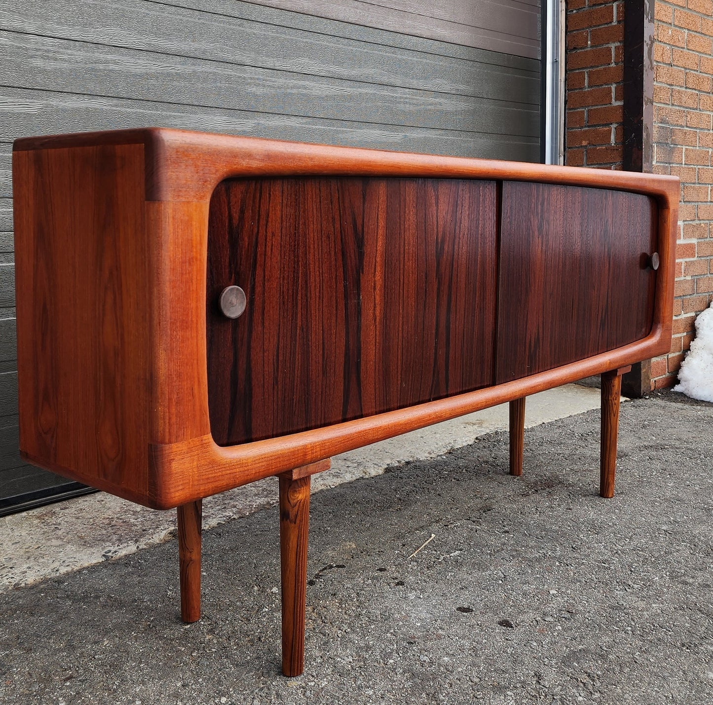 REFINISHED Danish Mid Century Modern Teak Sideboard w Rosewood Doors, Narrow 63"