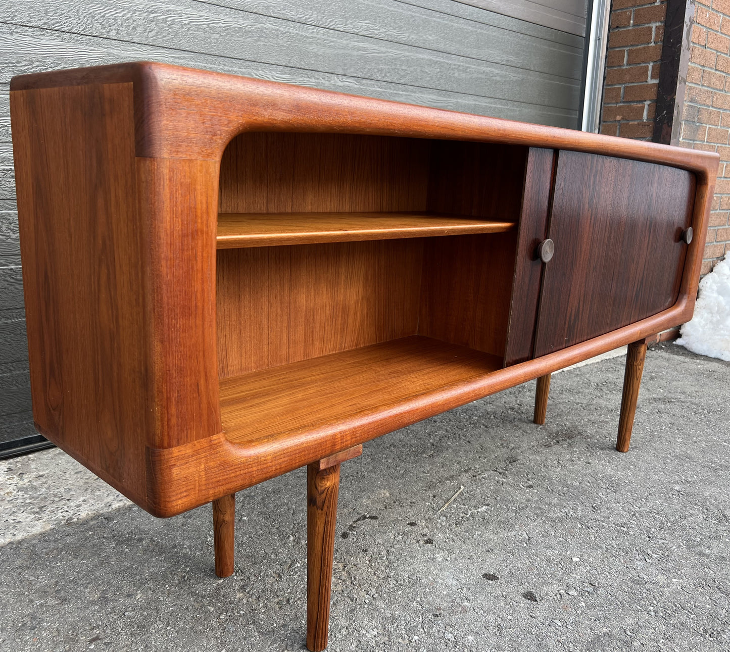 REFINISHED Danish Mid Century Modern Teak Sideboard w Rosewood Doors, Narrow 63"